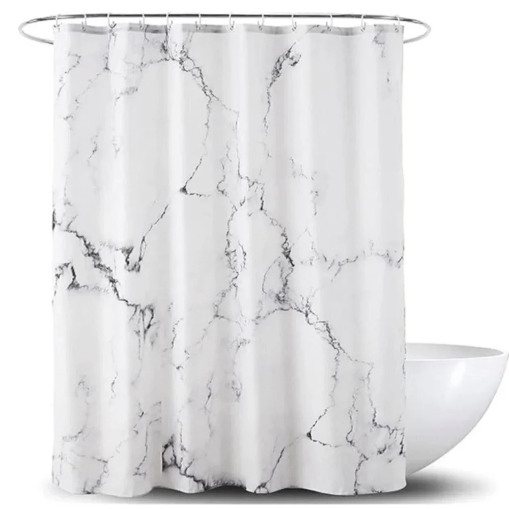 Today’s Living Marble Elite Bath Shower Curtain Easy Care Fabric White G…